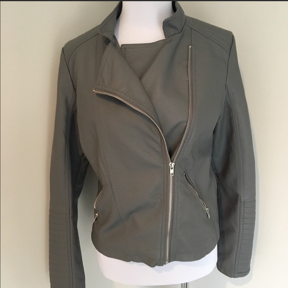 Metaphor Faux Leather Gray Moto Jacket